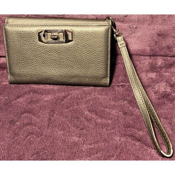 Cell Phone Wallet Rebecca Minkoff Black Textured Leather Wristlet iPhone 9 Case - Picture 2 of 4